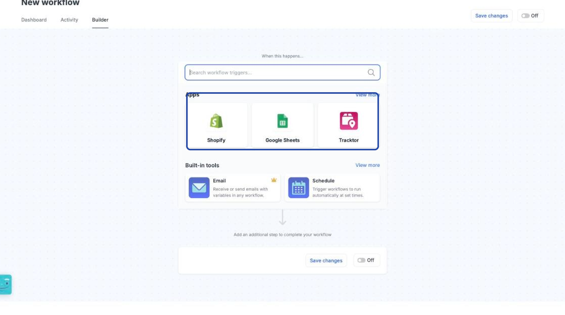 Screenshot of the MESA workflow builder adding a trigger, showing the list of third-party apps to choose from for the first step. Spotlight the app selection list.